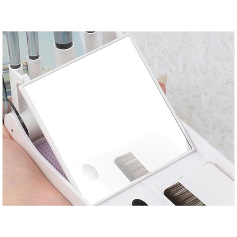Set Di Pennelli Da Trucco Neri Portatili - Pennelli Cosmetici Da Viaggio Multifunzionali Con Specchio - Foto 2