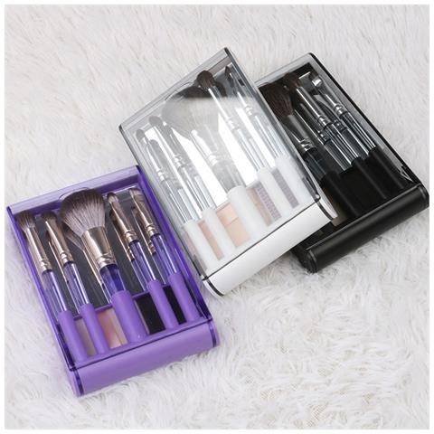 Set Di Pennelli Da Trucco Neri Portatili - Pennelli Cosmetici Da Viaggio Multifunzionali Con Specchio - Foto 7