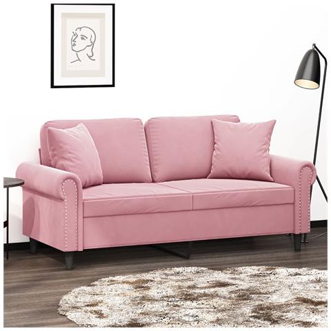 Divano a 2 Posti con Cuscini Rosa 140 cm in Velluto - Foto 2