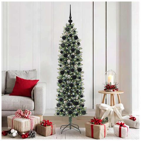 Albero di Natale Artificiale Sottile Verde e Bianco 180 cm - Foto 2
