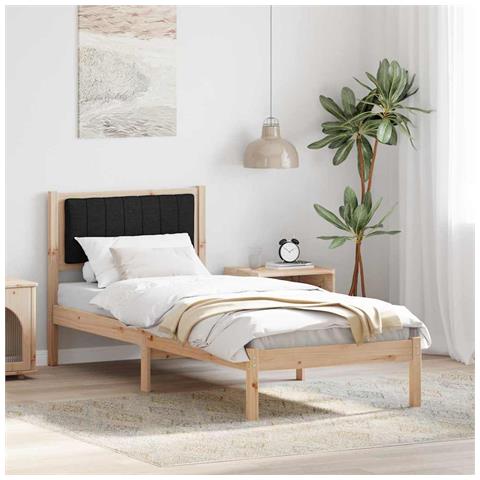 Letto con Testiera Rivestita Nero 75 x 190 cm Pino massello - Foto 2