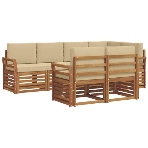 Set divani 7 pcs Naturale e Beige Legno di Acacia Massello - Foto 1