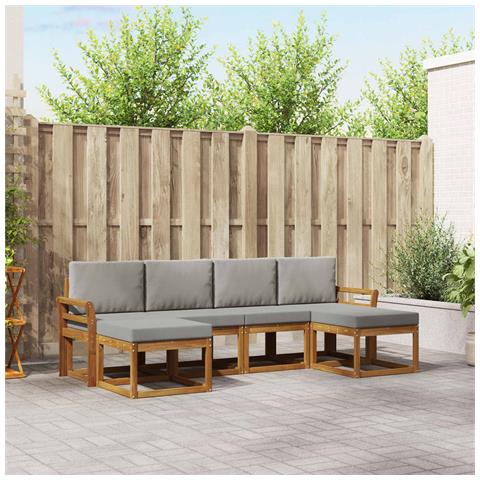 Set di divani da esterno 6 pcs Grigio Naturale e Chiaro - Foto 2