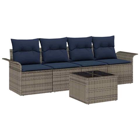 Set Divano da Giardino 5 pcs Grigio e Blu Navy polyrattan - Foto 1