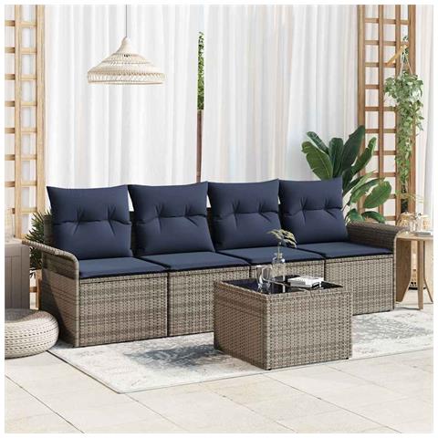 Set Divano da Giardino 5 pcs Grigio e Blu Navy polyrattan - Foto 2