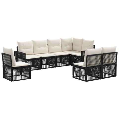 Set Divano da Giardino 8 pcs Nero e Bianco Crema polyrattan - Foto 1