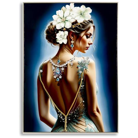 Dipinto Su Tela Isabel A Dama Di Spalle Con Gioielli, 72x102 Cm - Foto 1