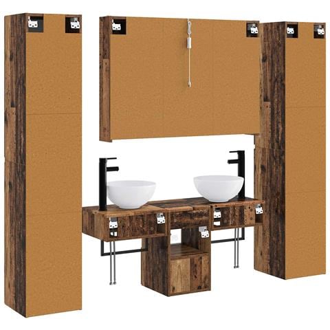 Set di mobili per il bagno 6 pcs Legno antico - Foto 9