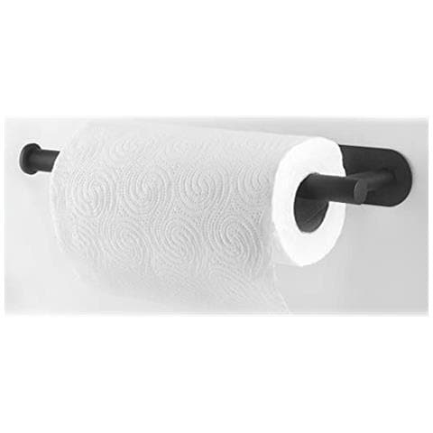 62289 Porta rotolo di carta igienica nero, supporto da cucina, acciaio inossidabile, lunghezza rotolo: 30 cm e spessore 6 cm - Foto 2