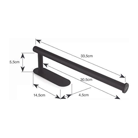 62289 Porta rotolo di carta igienica nero, supporto da cucina, acciaio inossidabile, lunghezza rotolo: 30 cm e spessore 6 cm - Foto 3