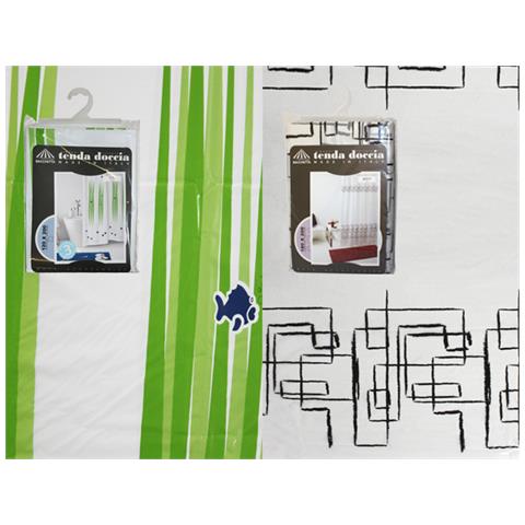 Tenda In Pvc Impermeabile Per Doccia Fantasie Assortite ""alghe"" E ""greco"" Vinile 100% Pvc, Spessore 120 Micron, Rinforzato Sul Bordo Superiore, Occhielli Elettrosaldati, 10 Ganci In Plastica Per Il Fissaggio E 3 Anni Di Garanzia. - Foto 1