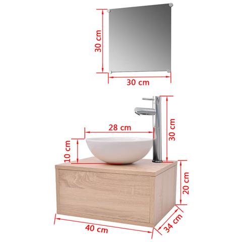 Set Mobili da Bagno 4 pz con Lavabo e Rubinetto Beige - Foto 2