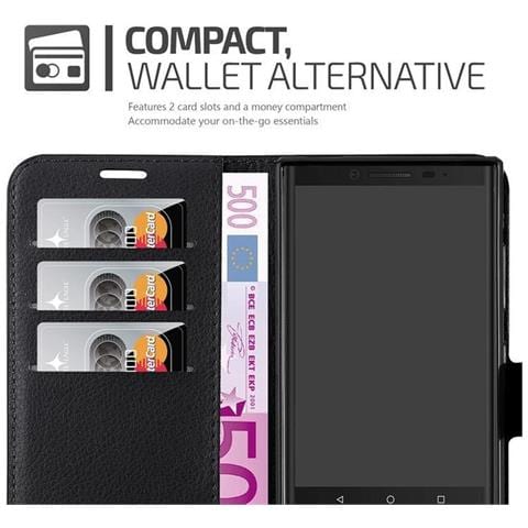 Custodia Compatibile Con Blackberry Key 2 In Nero Carbone - Coperchio Protettiva Con Chiusura Magnetica, Funzione Stand E Tasca Per Le Carte - Foto 2