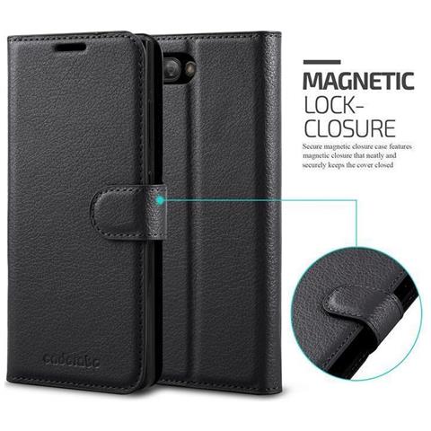 Custodia Compatibile Con Blackberry Key 2 In Nero Carbone - Coperchio Protettiva Con Chiusura Magnetica, Funzione Stand E Tasca Per Le Carte - Foto 5