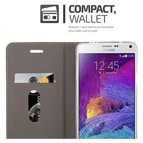 Custodia Compatibile Con Samsung Galaxy Note 4 In Grigio Nero - Coperchio Protettiva Con Chiusura Magnetica, Funzione Stand E Tasca Per Le Carte - Foto 2