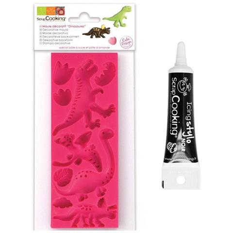 Muffa Decorazioni In Pasta Di Zucchero Dinosauri + Penna Per Glassa Nera - Foto 1