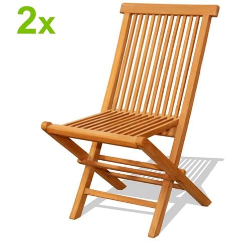 Teck Set Di 2 Sedie Da Giardino Pieghevoli In Teak Oliato - Foto 2