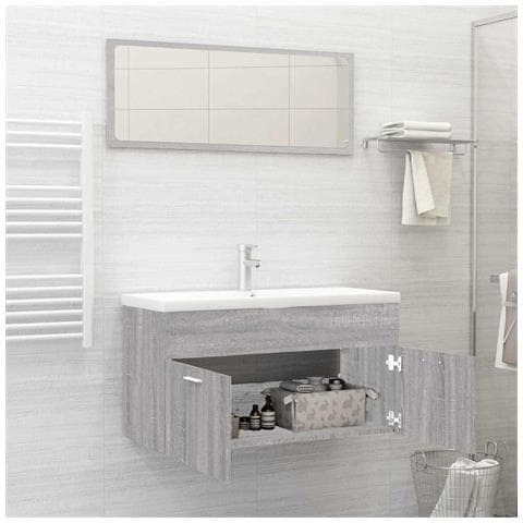 Set Mobili Da Bagno 2 Pz Grigio Sonoma In Legno Multistrato - Foto 10