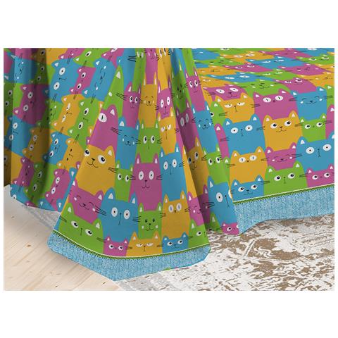 Telo Arredo Multiuso Linea Pensieri Delicati In Cotone Disegno Happy Cat Multicolor Singolo Multicolor - Foto 2