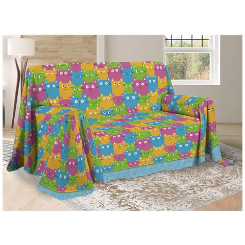 Telo Arredo Multiuso Linea Pensieri Delicati In Cotone Disegno Happy Cat Multicolor Singolo Multicolor - Foto 1
