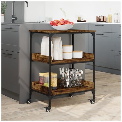 Carrello Da Cucina Rovere Fumo 60x41x80,5 Cm Legno Multistrato - Foto 3