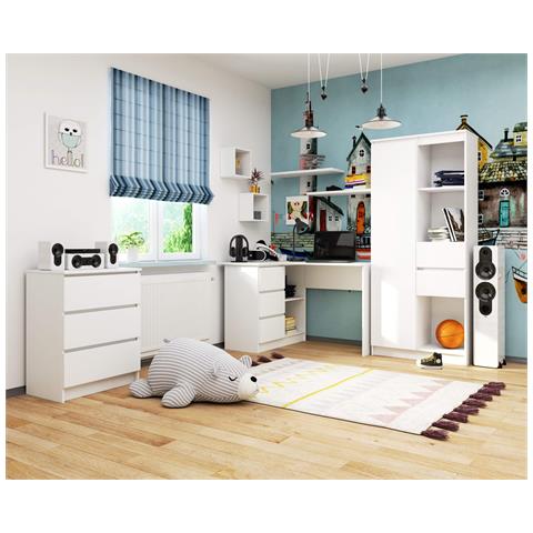 Scrivania ad angolo B16 sinistro, 3 cassetti, 124x85x77 cm, Colore Bianco - Foto 6