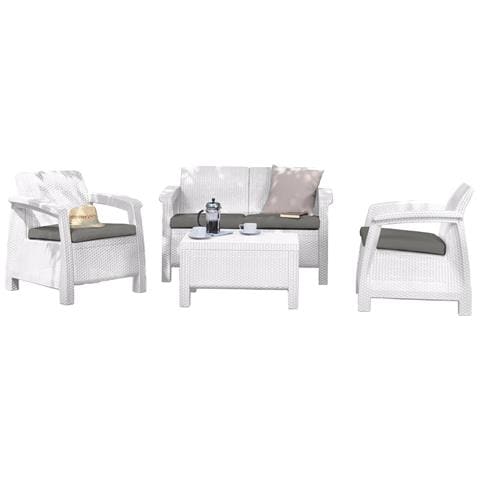 Set Salotto Completo Da Giardino Poltrone Divano E Tavolino Rattan Corfù Bianco - Foto 1