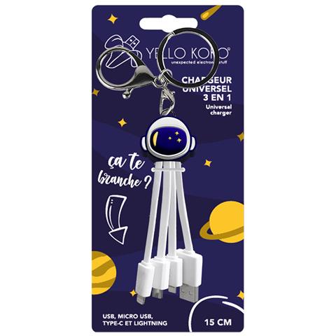 Cavo 3 In 1 Andy Usb-c /micro-usb /lightning Verso Usb Disco Volante, Bianco / Blu - Foto 2