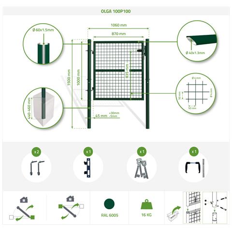 Cancello In Rete Olga 3m H.100cm + Cancello Olga 1m H.100cm Verde - Foto 8