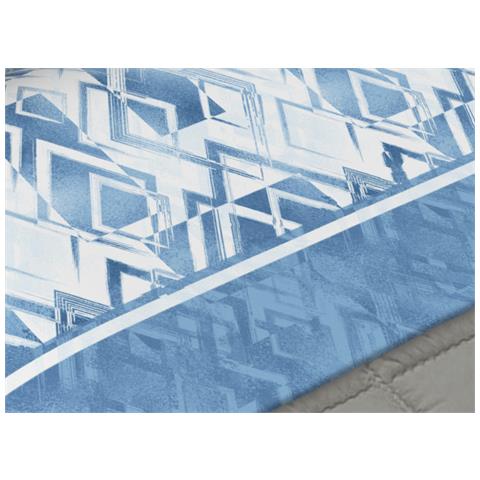 Completo Lenzuola Letto 100% Cotone Made Italy Disegno Rombo Cn Matrimoniale Azzurro - Foto 2