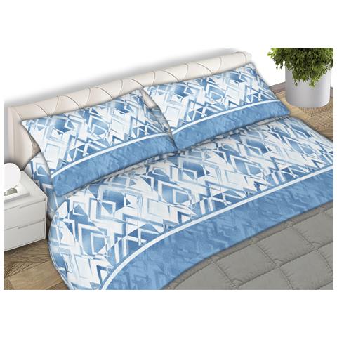 Completo Lenzuola Letto 100% Cotone Made Italy Disegno Rombo Cn Matrimoniale Azzurro - Foto 1