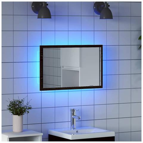 Specchio da Bagno con Luci LED Rovere Nero 60x8,5x37 cm - Foto 1