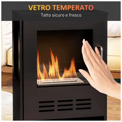 Camino a Bioetanolo Autoportante con Bruciatore da 0.9L e Durata 3.3 Ore, 44x28x68 cm, Nero - Foto 2