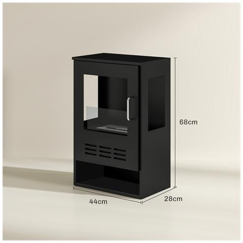 Camino a Bioetanolo Autoportante con Bruciatore da 0.9L e Durata 3.3 Ore, 44x28x68 cm, Nero - Foto 6