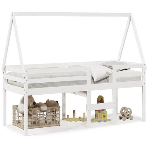 Letto A Soppalco Con Tetto Bianco 90x200 Cm In Legno Di Pino - Foto 2