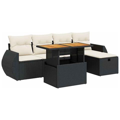 Set Divano Da Giardino 6 Pz Con Cuscini Nero Polyrattan Acacia - Foto 2