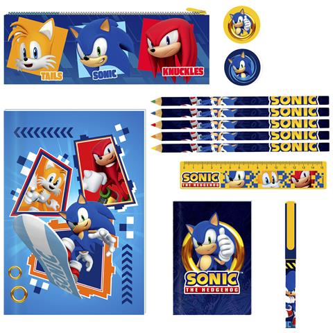 Set Di Cancelleria Sonic. Quaderno, Astuccio, Matite Colorate, Penna, Gomma, Temperamatite E Righello. 22x3x29,5 Cm. Colore: Blu Elettrico - Foto 1