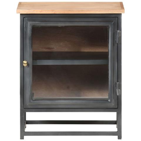 Comodino Grigio 40x30x50 Cm In Legno Massello Di Acacia - Foto 1