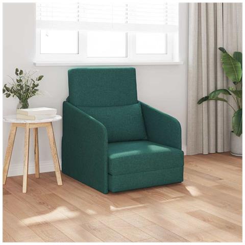Sofa Letto da Terra 2-in-1 Verde Scuro 65x80x83 cm Tessuto - Foto 2