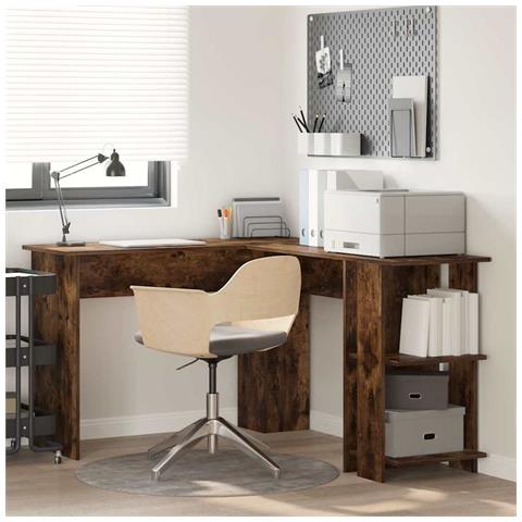 Scrivania Angolare Marrone Rovere Affumicato Legno Ingegnerizzato - Foto 2
