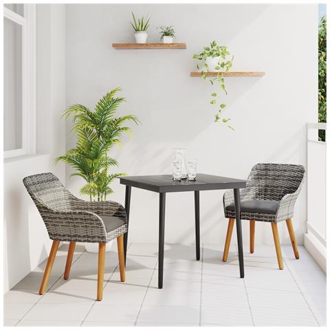 Set da Pranzo da Giardino in Rattan Grigio a 3 Pezzi - Foto 2