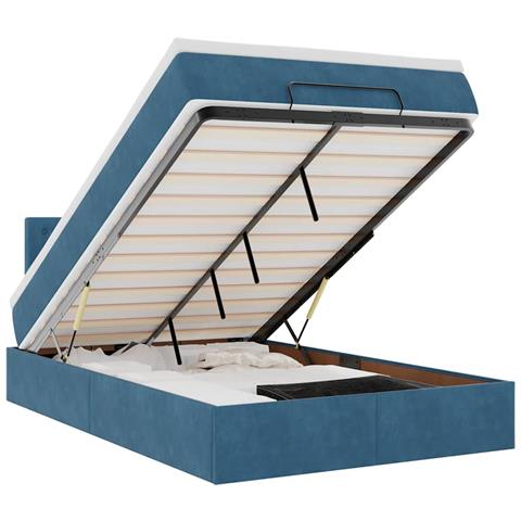 Pouf Letto con Materasso Blu Scuro 120x190 cm Velluto - Foto 1