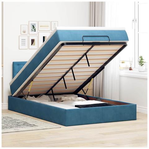 Pouf Letto con Materasso Blu Scuro 120x190 cm Velluto - Foto 2