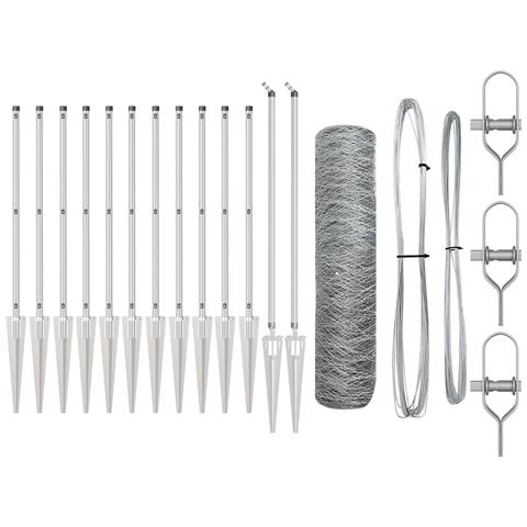 Recinzione a esagono  0,8x10 m in acciaio zincato, Pali di recinzione  con picchetti 7 pz Ø32 mm 100 cm in acciaio zincato - Foto 1