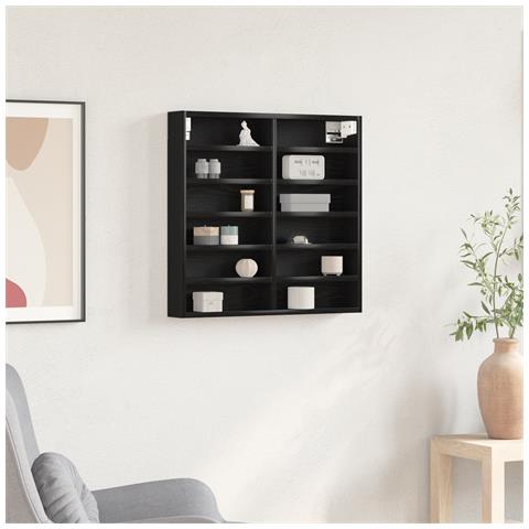 Vetrina Nera in Legno di Quercia 60x8,5x58 cm in Legno Ingengnerizzato - Foto 2