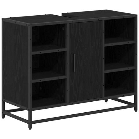 Armadio per Lavabo da Bagno Rovere nero 80 x 33 x 60 cm - Foto 1