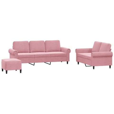 Set di Divani 3 pz con Cuscini rosa in Velluto - Foto 1