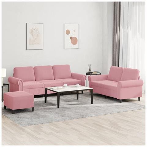 Set di Divani 3 pz con Cuscini rosa in Velluto - Foto 2