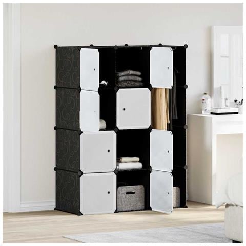 Armadio Modulare Con 9 Scomparti 109x36,5x143 Cm Nero E Bianco - Foto 8
