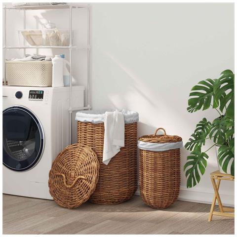 Cesto per Lavanderia 2 pcs Marrone Rattan Kubu - Foto 2